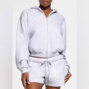 SKIMS COTTON FLEECE CLASSIC ZIP UP HOODIE NWT - LIGHT HEATHER GRAY